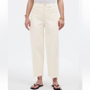 Madewell The Perfect Vintage Wide-Leg Crop Jean High Rise Cream Raw Hem